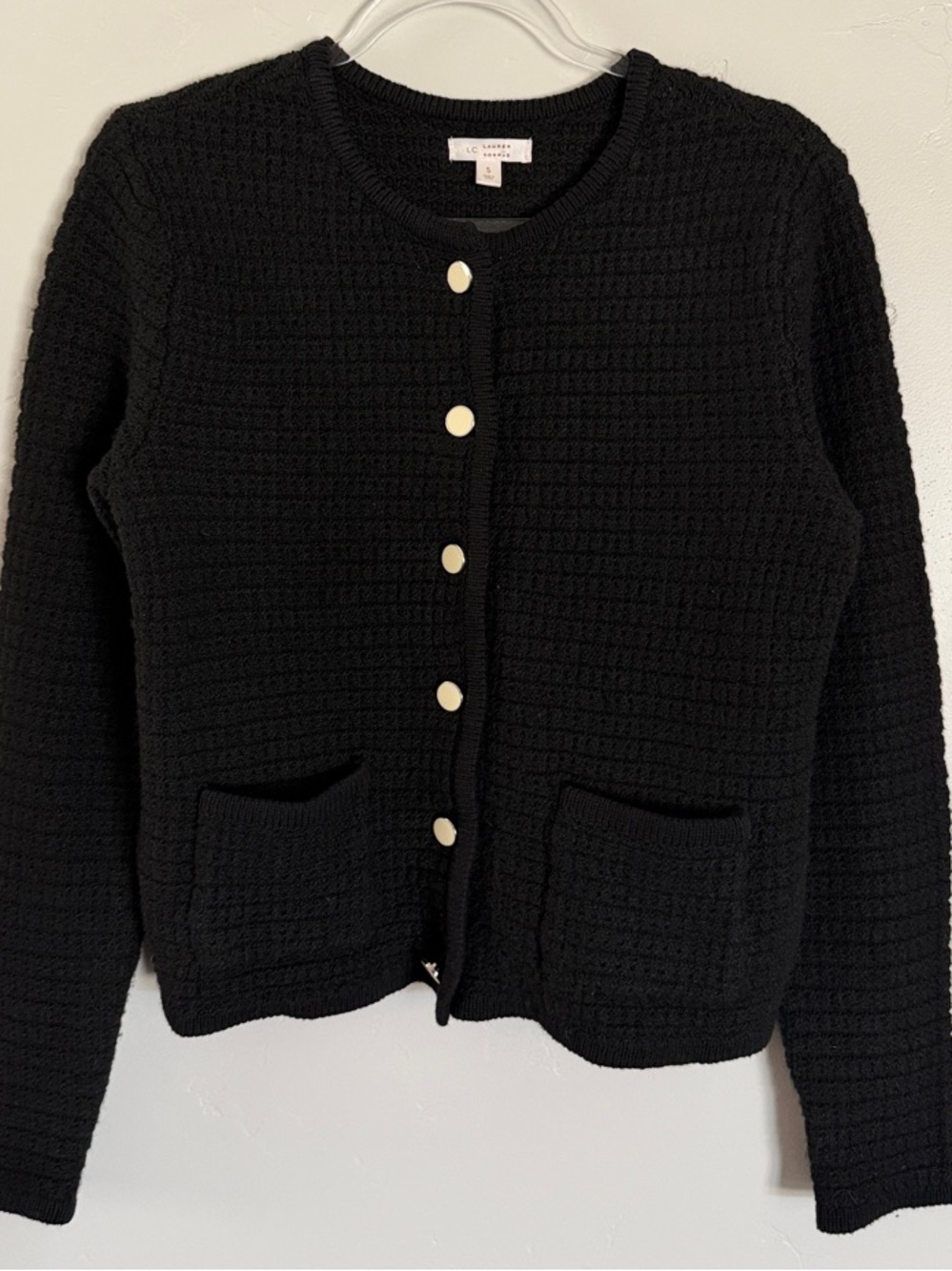 LC Lauren Conrad Black Waffle-Knit Button Cardigan